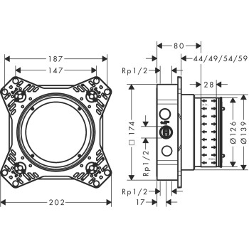Įmontuojamas mazgas Hansgrohe iBox universal 2, 1500180