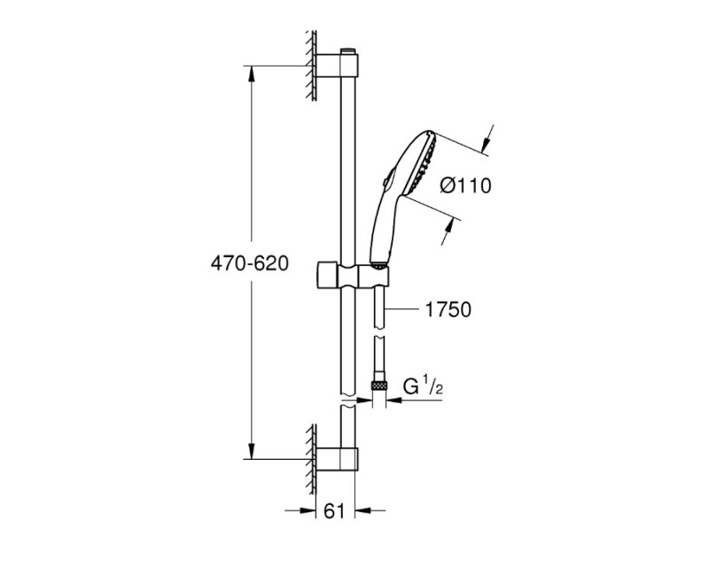 Dušas komplekts Grohe Tempesta 110, 600 mm, matēts melns