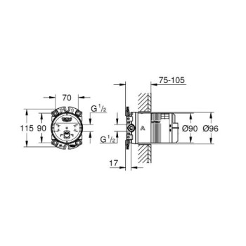 Grohe Rainshower, встроенная часть душевой головы, расположенная под смывом.