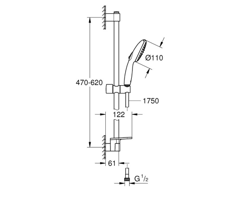 Dušo komplektas Grohe Tempesta 110 II, 600 mm, chromas