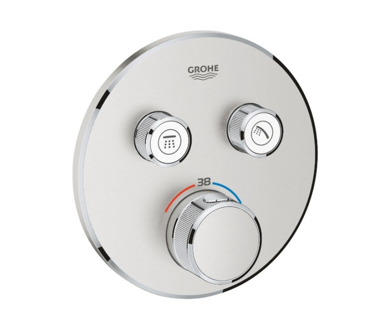 Vannas / Dušas maisītājs Grohe SmartControl round virsapmetuma daļa, ar 2 izejām, supersteel