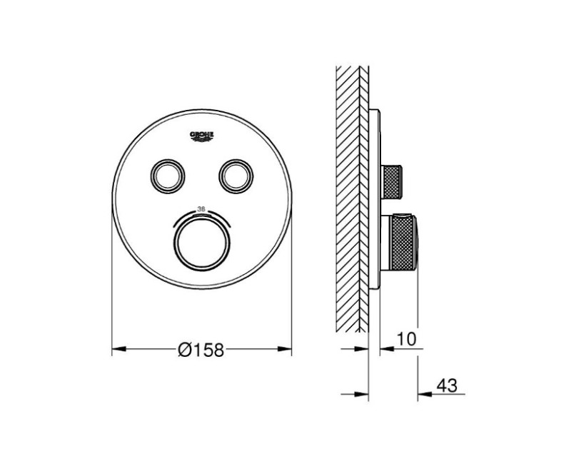 Vannas / Dušas maisītājs Grohe SmartControl round virsapmetuma daļa, ar 2 izejām, supersteel