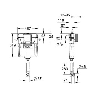 Skalojamā kaste podam Grohe zemapmetuma GD2, 467x118 mm, h= 780 mm