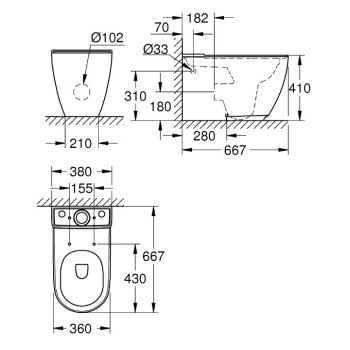 Tualetes poda apakša Grohe Essence Rimless, 360x667 mm, universāls izvads, balta PG