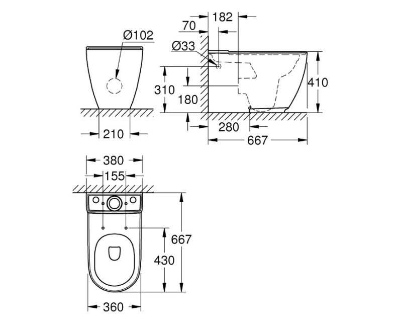 Tualetes poda apakša Grohe Essence Rimless, 360x667 mm, universāls izvads, balta PG