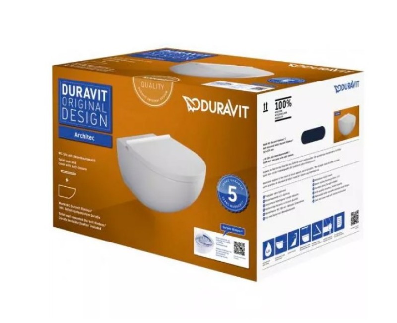 Pakabinamas tualeto indas Duravit Architec Rimless, su Soft Close dangčiu 365x575 mm, baltas