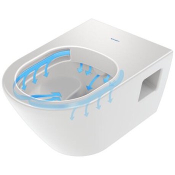 Piekaramais tualetes pods Duravit D-Neo Compact Rilmless 370 x 540 mm, ar vāku, balts