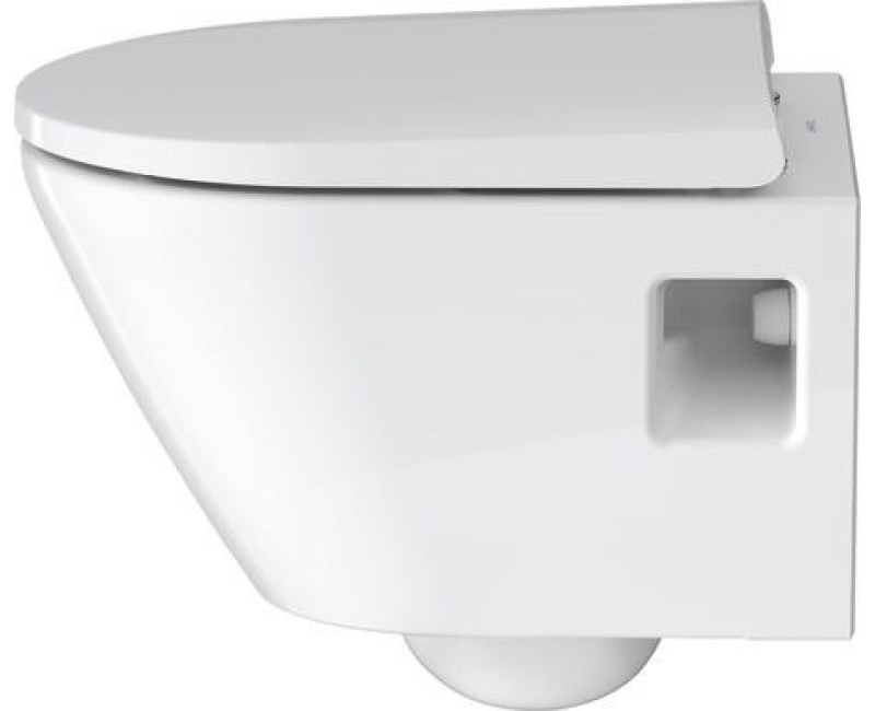 Piekaramais tualetes pods Duravit D-Neo Compact rimless, 370x480 mm, ar QR/SC vāku , balts
