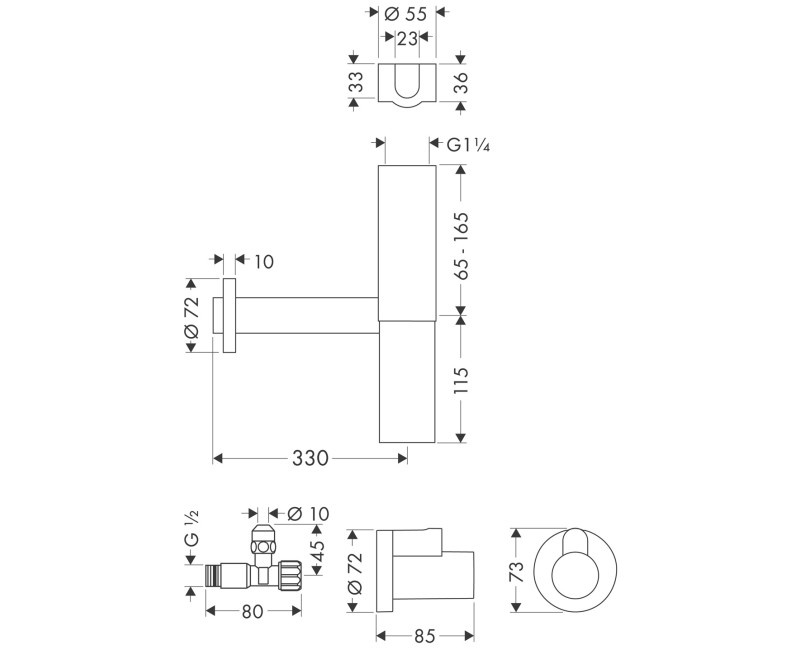 Sifons izlietnei Hansgrohe Flowstar, 1¼ x 32 mm, hromēts misiņš