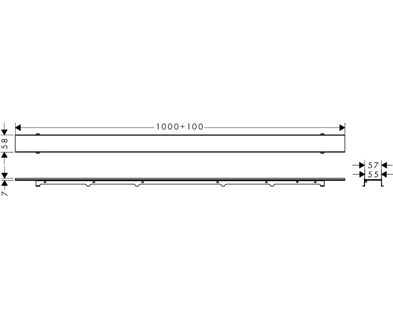 Dušo kanalas Hansgrohe RainDrain Rock, 1000 mm, pjaustomas pagal dydį ir plytelėmis dengiamos