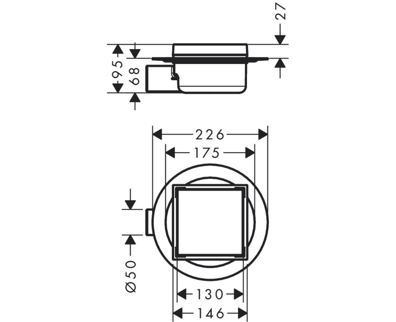 Сифон для душа Hansgrohe uBox Universal, DN50, горизонтальный