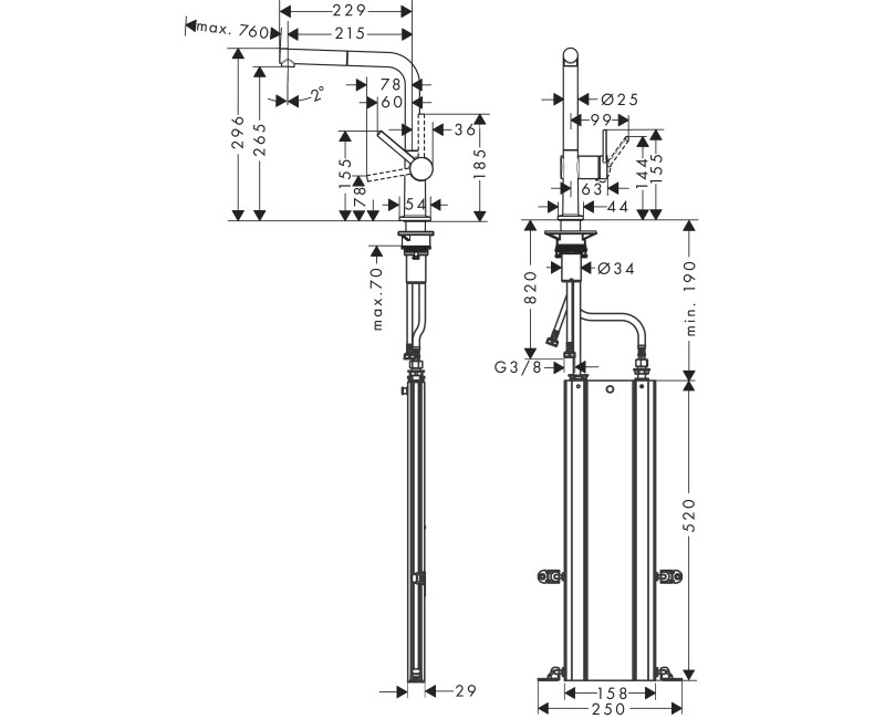 Смеситель для кухонной мойки Hansgrohe Talis M54 270 1jet, с выдвижной головкой, нержавеющая сталь