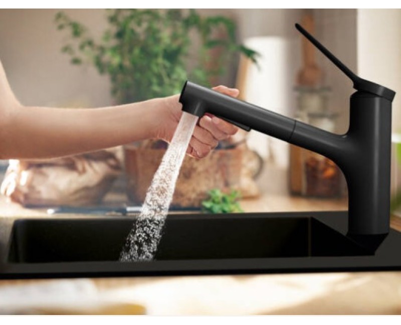 Смеситель для кухонной мойки Hansgrohe Zesis M33-150 2jet, с выдвижной головкой, оптика из нержавеющей стали