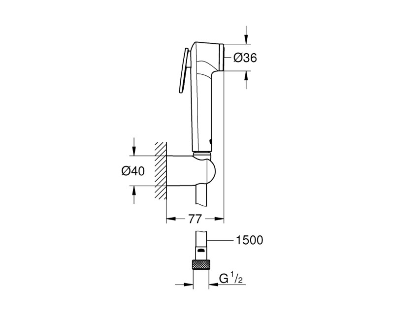 Bidetta komplekts Grohe  Trigger Spray 30 I, ar vadu 1500 mm, hroms
