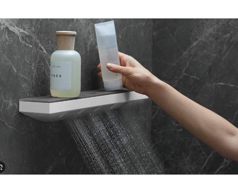 Dušas izvads Hansgrohe Rainfinity Porter 500, ar plauktu labā puse, ar dušas galvas turētāju un plauktu, Hromēta
