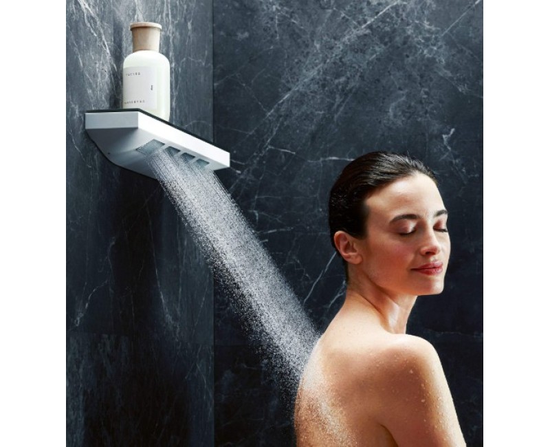 Dušas izvads Hansgrohe Rainfinity Porter 500, ar plauktu labā puse, ar dušas galvas turētāju un plauktu, Hromēta