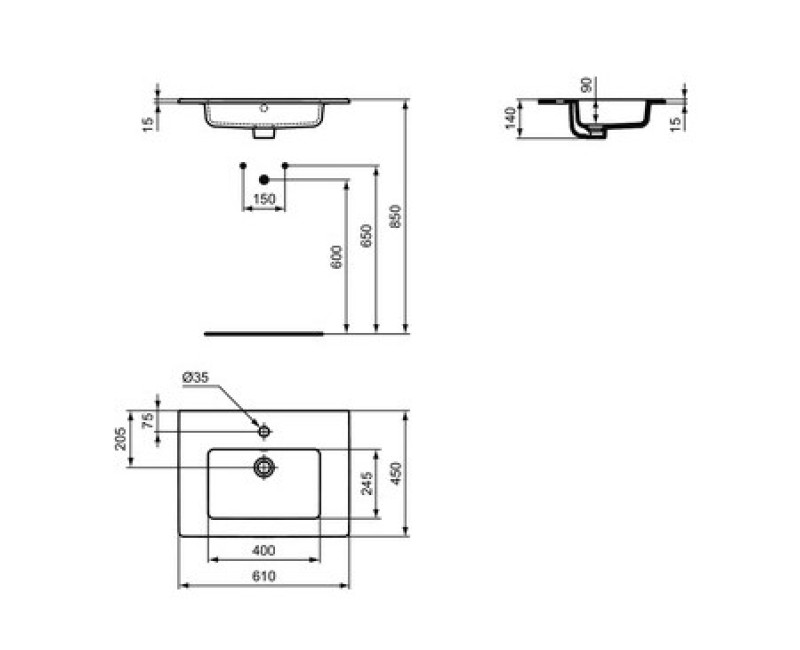 Vannas istabas izlietne Ideal Standard Tempo, 610x450 mm, balta