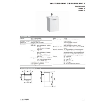 Vonios kambario spintelė Laufen Base (Pro S), 415x325 mm, h=530 mm, 1D, (Be praustuvo) kairė pusė, matinė balta