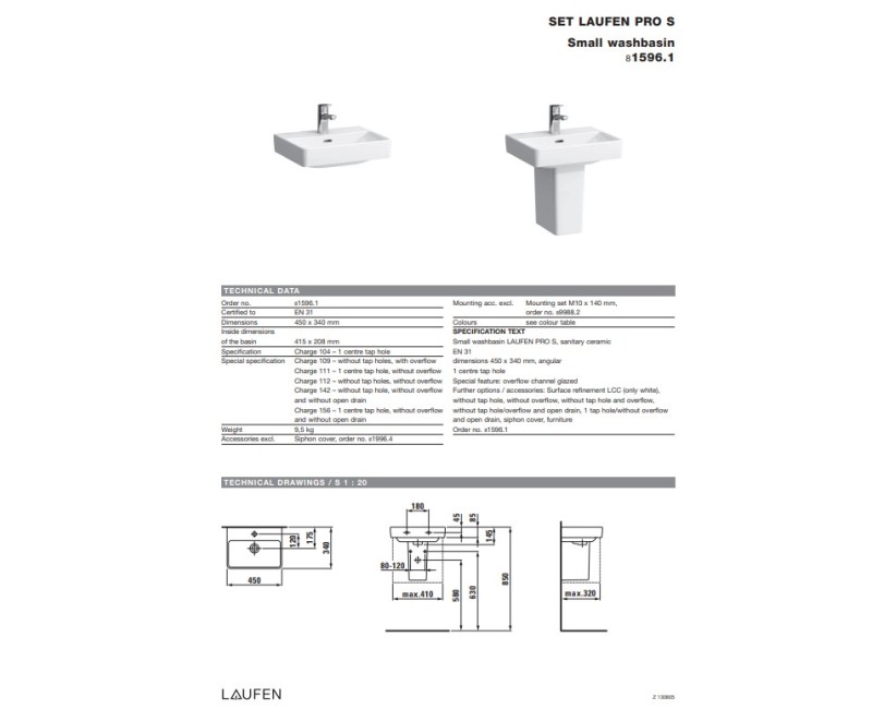 Vannas istabas izlietne Laufen Pro S, 450x340 mm, balta