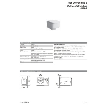 Подвесной унитаз Laufen Pro S Rimless, без крышки, 360x530 мм, белый