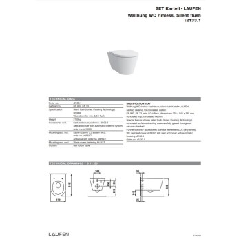 Подвесной унитаз Laufen Kartell Rimless, без крышки 370x545 мм, бесшумный смыв, белый