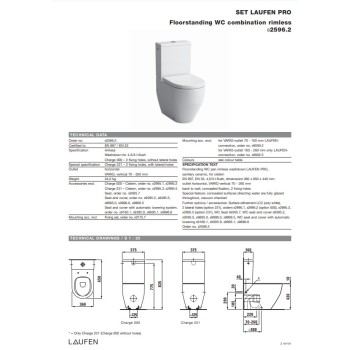 Tualetes pods Laufen Pro Rimless, bez tvertnes 360x650 mm, universāls izvads, balta