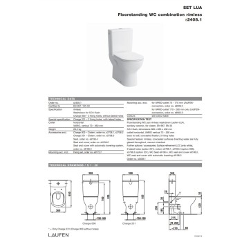Tualetes pods Laufen Lua Rimless, ar tvertni, universāls izvads, balts H8240810002311+H8270830009731 Neražo