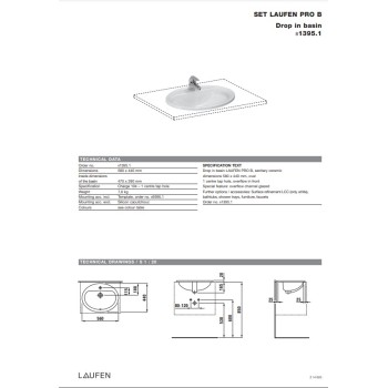 Раковина для ванной Laufen Pro B, 560x440 мм, поверхность, белый
