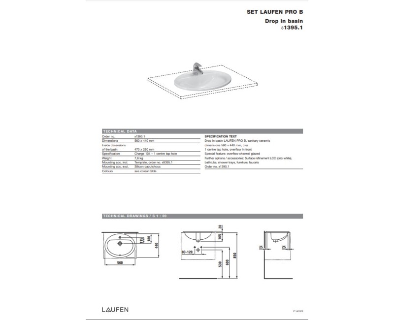 Раковина для ванной Laufen Pro B, 560x440 мм, поверхность, белый