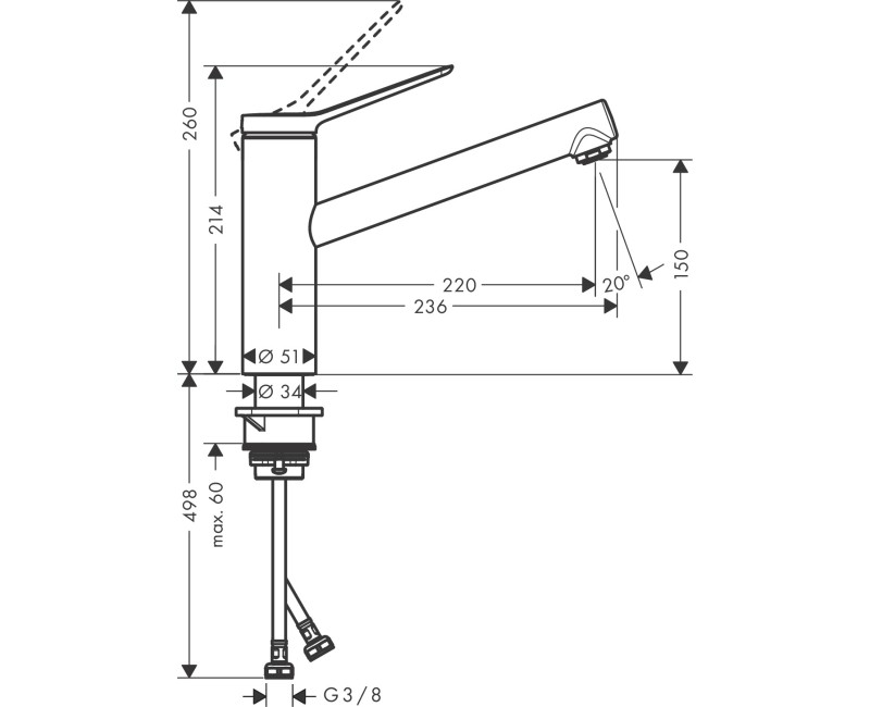 Virtuvinis praustuvės maišytuvas Hansgrohe Zesis M33-150 1jet, matinė juoda