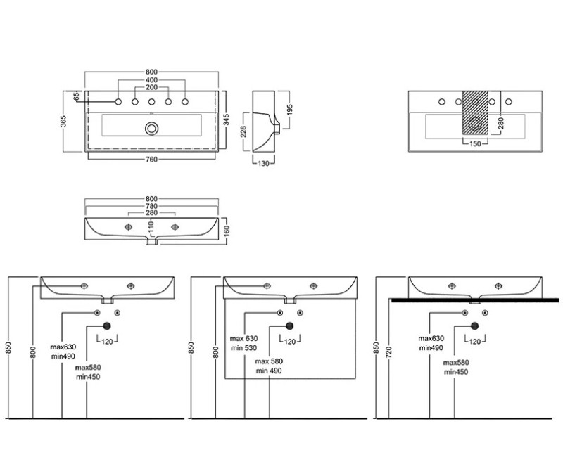 Vannas istabas izlietne Hatria Lavabo 80x36.5cm, Balta