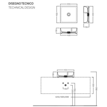 Vannas istabas izlietne Hatria Lavabo 00:40 S uz virsmas 40x40cm Y9CU01, Balta