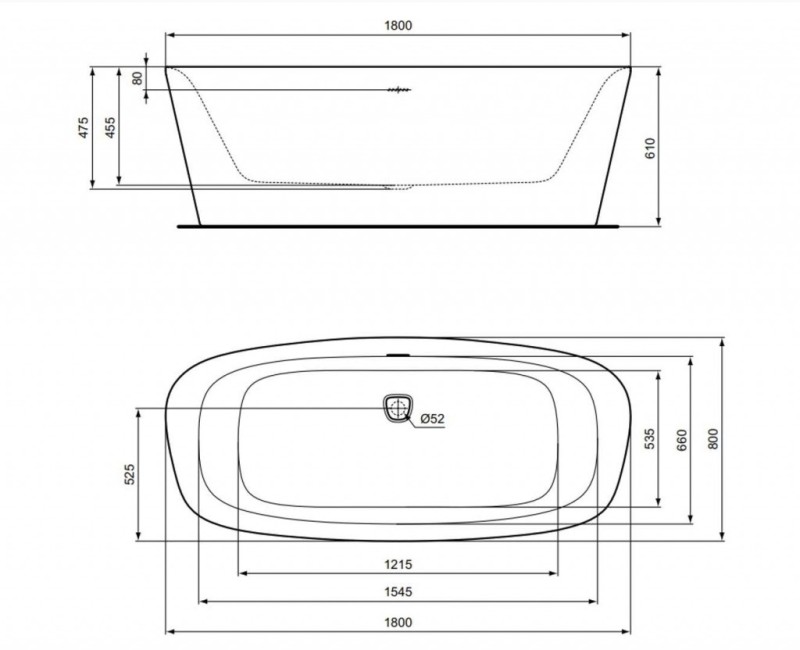 Brīvi stāvoša Vanna Ideal Standard Dea, 180x80 cm, lietā akrila, matēti balta K8721V1