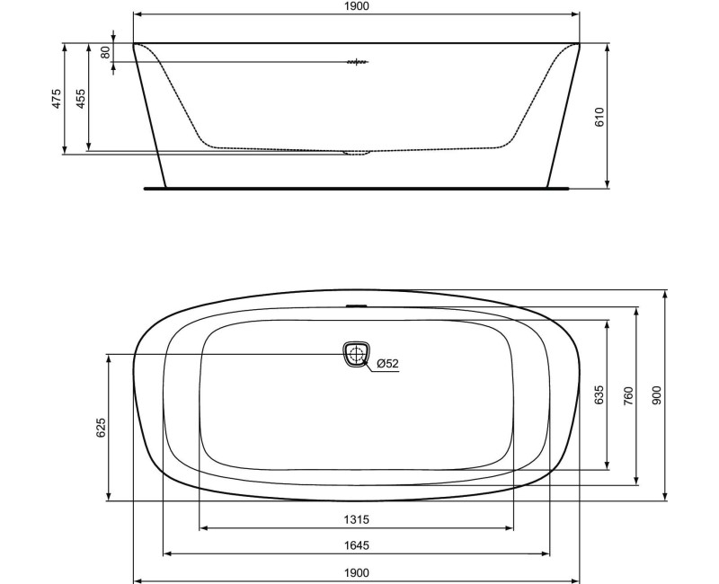Brīvi stāvoša Vanna Ideal Standard Dea, 190x90 cm, lietā akrila, matēti balta K8722V1