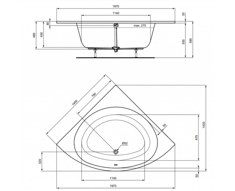 Vanna Ideal Standard i.Life, 140x140 cm, akrilo, balta T476601