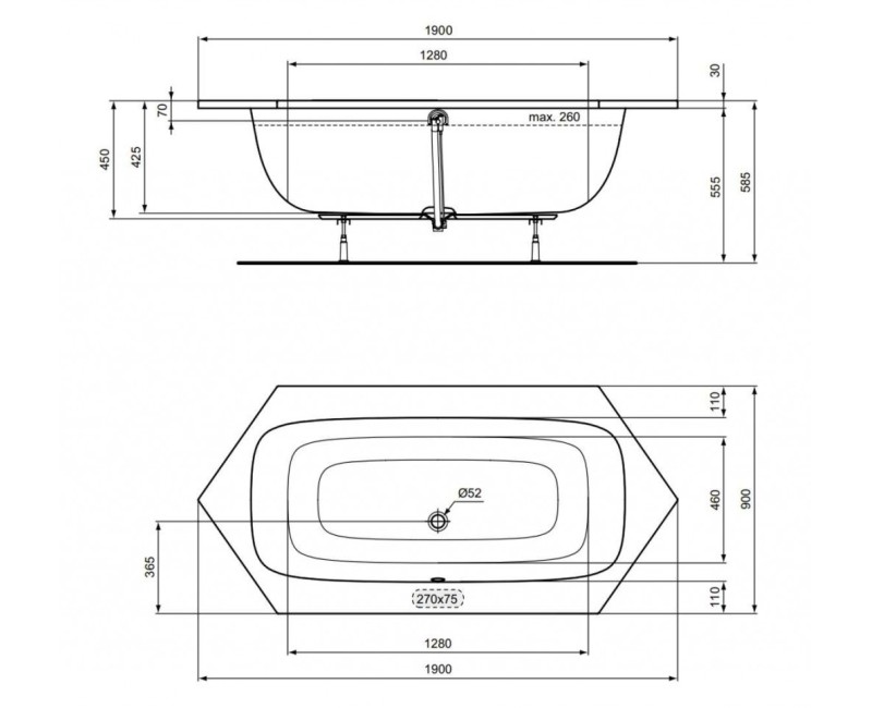 Vanna Ideal Standard i.Life Hexagon, 190x90 cm, akrilo, balta T476701