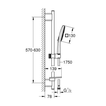 Dušas komplekts Grohe Vitalio Smartactive 130 Cube III, 3 strūklas, 600/1750 mm, hroms
