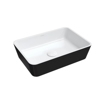 Vannas istabas izlietne Omnires PARMA M+, 50 × 35 cm, uz virsmas, bez pārplūdes, spīdīga balta / spīdīga melna PARMAUNBCP