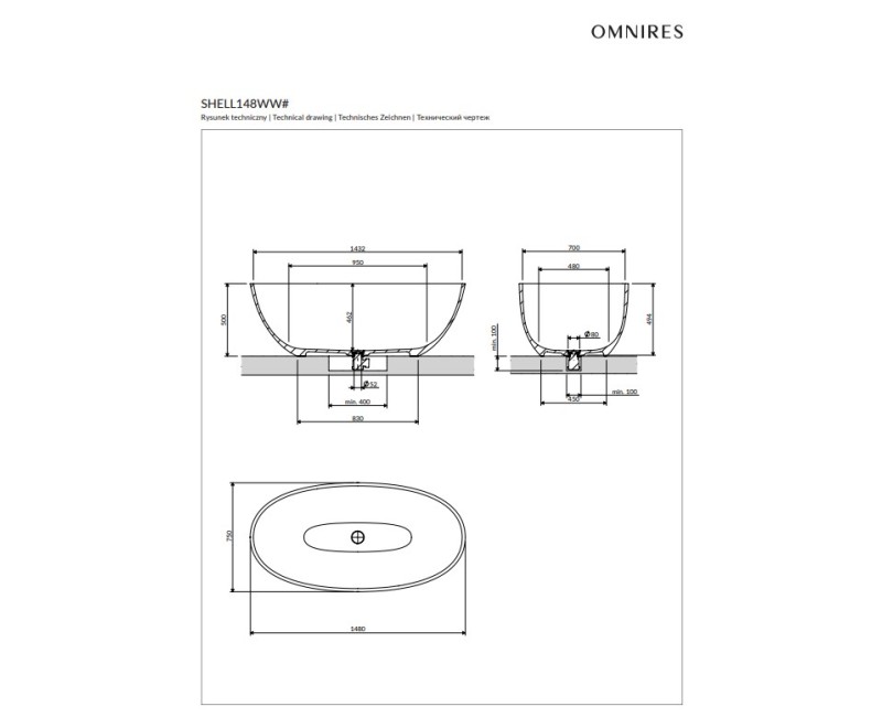 Vanna Omnires SHELL M+ 148 x 75 cm ash grey (AG)