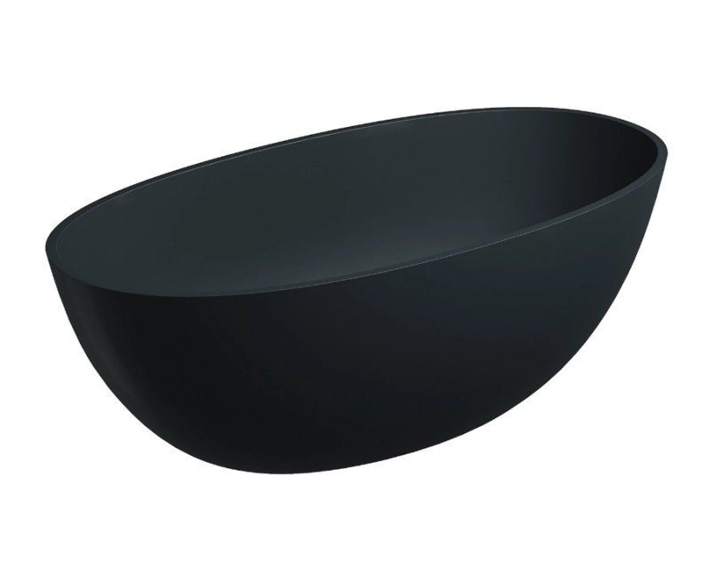 Vonia Omnires SHELL M+, akmens masės, laisvai pastatoma, 148 × 75 cm, be perpildymo, matinė juoda, SHELL148WWBLV