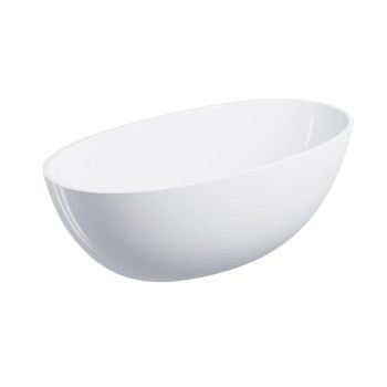 Vonia Omnires SHELL M+, akmens masės, laisvai pastatoma, 148 × 75 cm, be perpildymo, blizgi balta, SHELL148WWBP