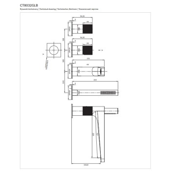 Vonios / Dušas maišytuvas Omnires CONTOUR, ant vonios krašto, 4 angų montavimui, su rankine dušo galvute, šlifuotas auksas, CT8032GLB