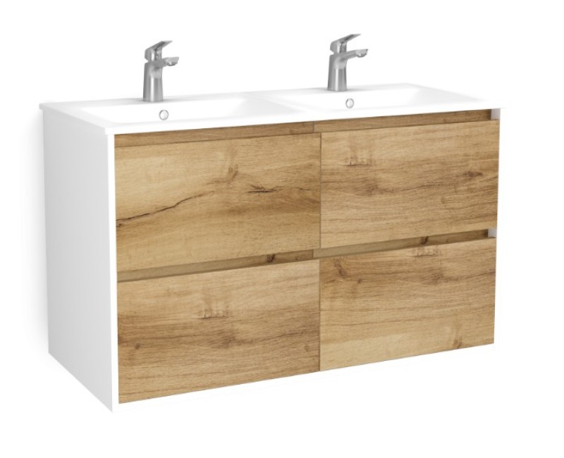 Vannas istabas skapītis OZE BIRDIE (bez izlietnes) 2x600mm Balta / Golden Oak