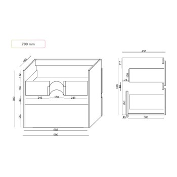 OZE CAIS-S700B vonios kambario spintelė (be praustuvo) 700mm Balta