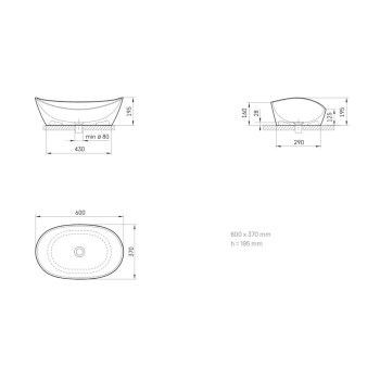 Praustuvė PAA AMORE SilkStone 600x370mm matinė pilka