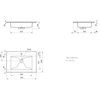 Izlietne PAA LOTO Akmens masas 700x490mm, Balta