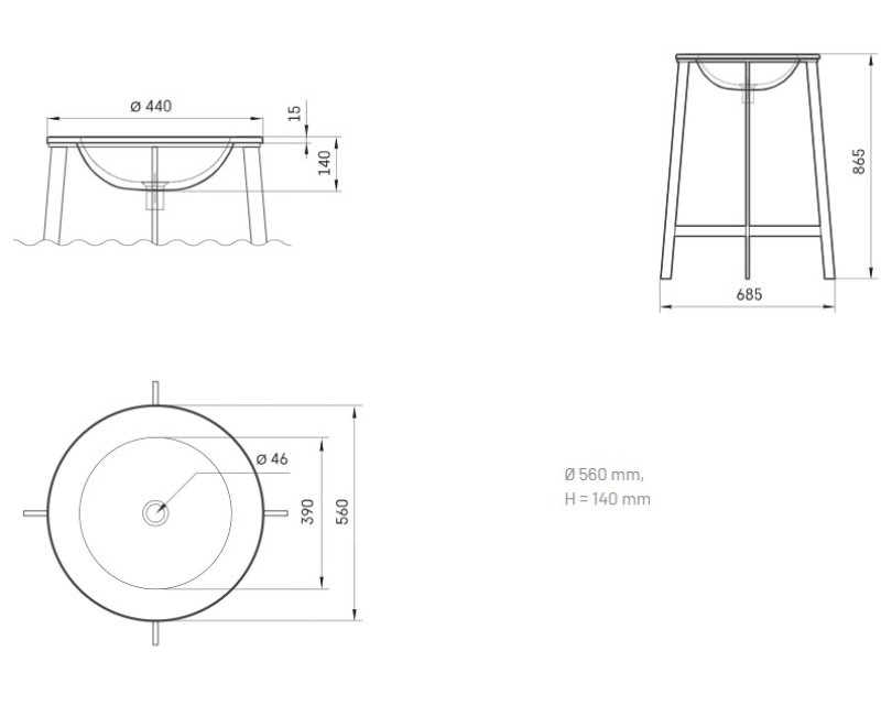 Раковина PAA ROUND PLUS SilkStone Ø 560мм Белая