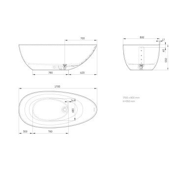 Vanna PAA Bella OVO SilkStone, 1700x800mm SilkStone matinė pilka