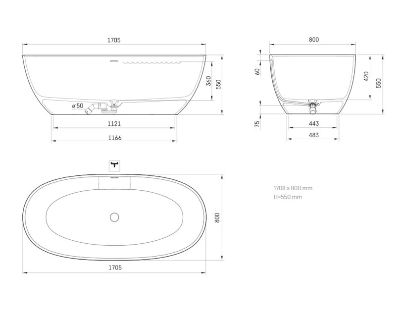 Vanna PAA Bella SilkStone, 1705x800mm grafito