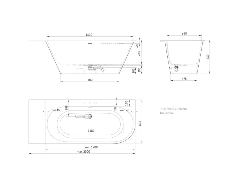 Vanna Paa DECO SHAPE RE D SilkStone 1700-2000x725mm Balta